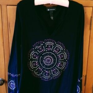 INC Beaded Medallion Top Size Small Bell Sleeve